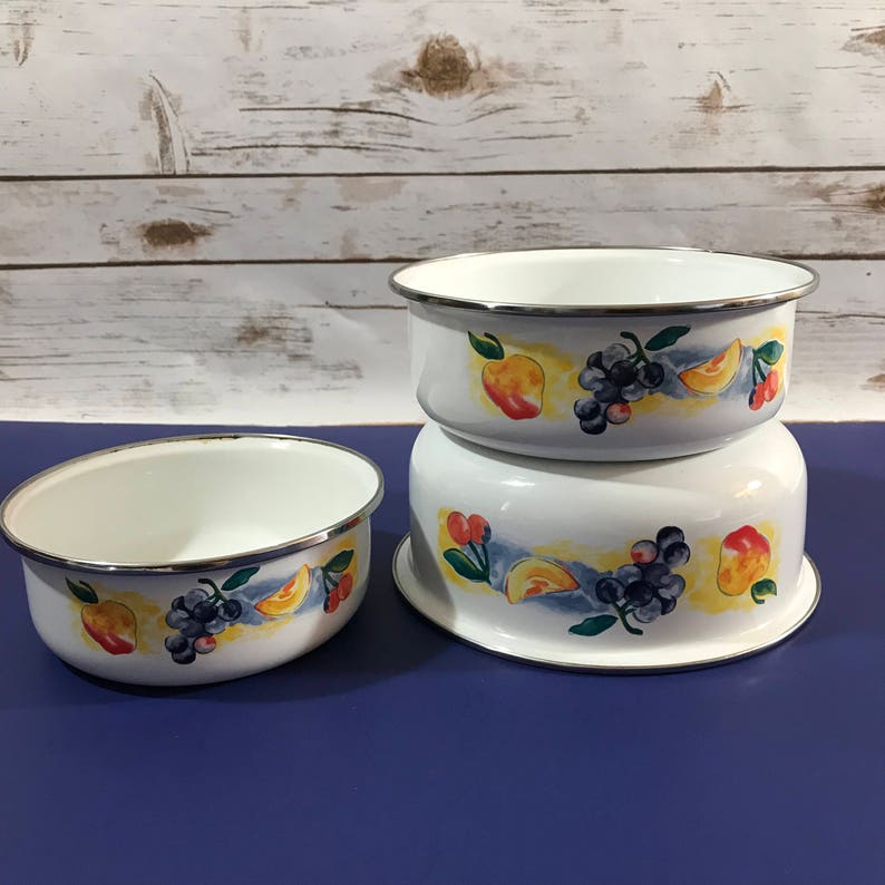 Fruit Medley Enamel Mixing Bowls Set of 3 Enamelware Metal Etsy