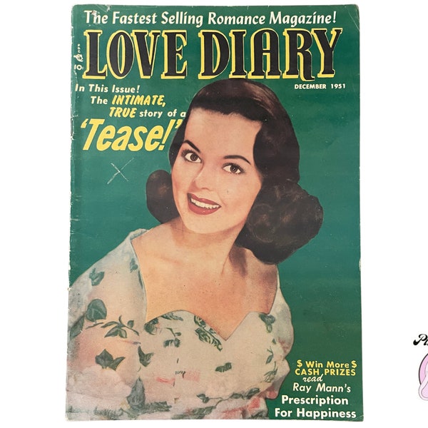 December 1951 Love Diary #23 Romance Magazine "Tease" Cover - Golden Age Comic Book of Pulp Love Stories for Teen Girls and Young Adults