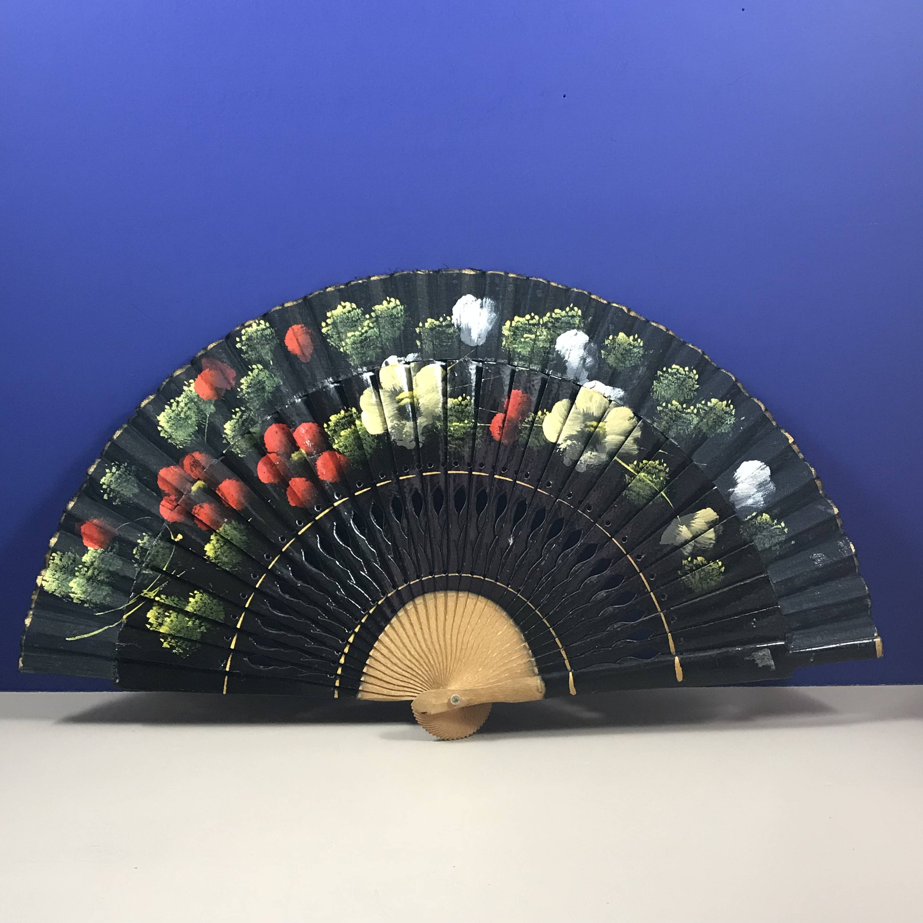 Vintage 1930 S Oriental Fan Hand Painted Bamboo Folding Vintage 1930 S Oriental Fan Hand Painted Bamboo Folding Black Gold Fl Asian Wall Decor Boudoir Gift For Her Chinese