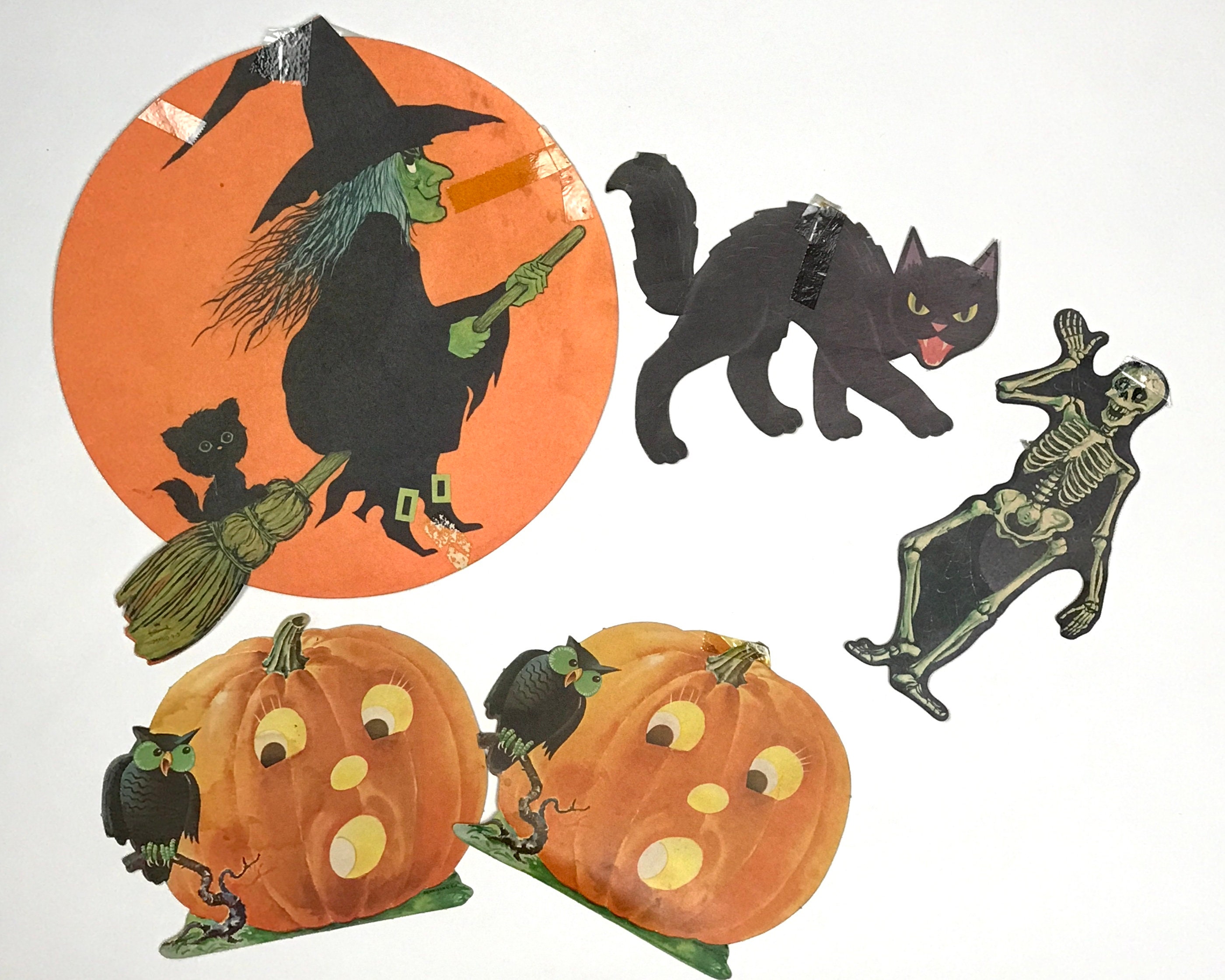 5 Vintage 50 S 60 S Die Cut Halloween Decorations Mcm Kitsch