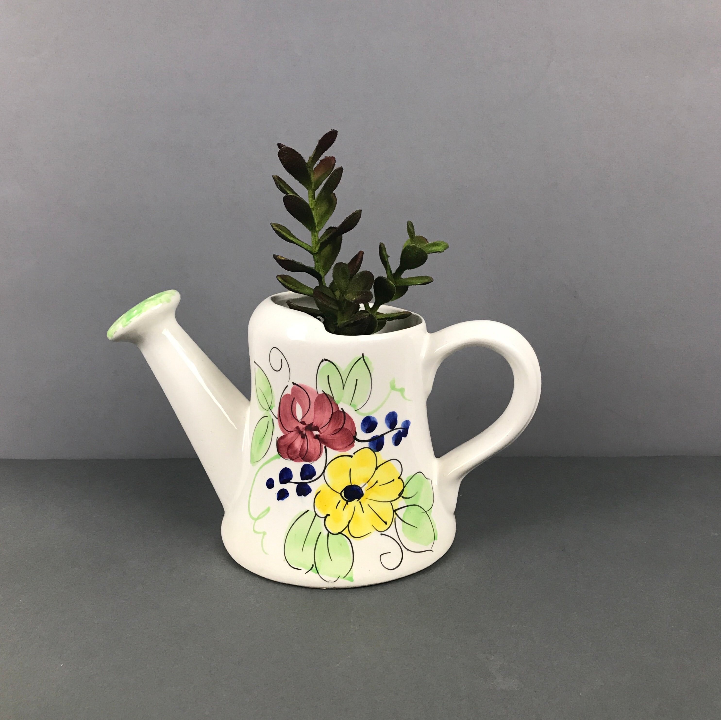 Vintage Ceramic Watering Can Planter Italian Pottery Flower Etsy
