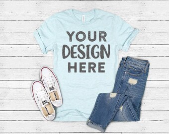 Mockup Bella Canvas 3001 Cvc Women S Heather Prism Etsy