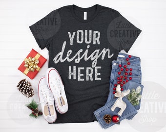 Mockup Bella Canvas 3001 Dark Grey Heather Shirt Christmas Etsy