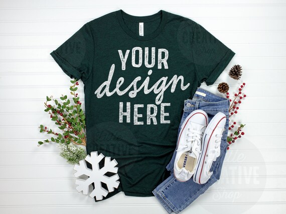 Mockup Bella Canvas 3413 Emerald Green Triblend Shirt Etsy