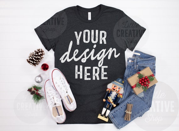 Mockup Bella Canvas 3001 Dark Grey Heather Shirt Christmas Etsy