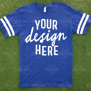 MOCKUP - LAT Live And Tell 6937 Vintage Royal Blue / Blended White Football Front & Back of Jersey Flat Lay Mockup American Football Grass