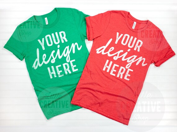 Mockup Bella Canvas 3001 Heather Kelly Green Heather Red Etsy
