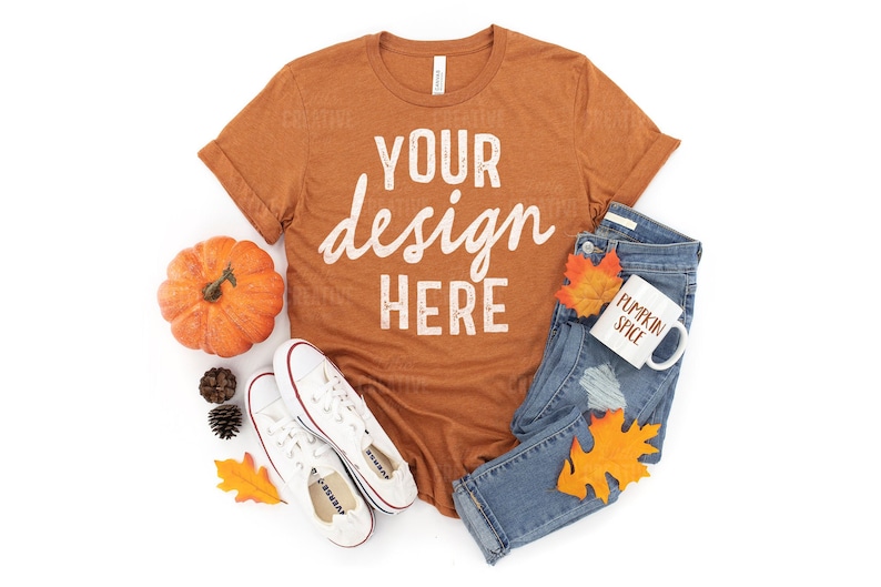 Download MOCKUP Bella & Canvas 3001 CVC Heather Autumn Pumpkin Spice | Etsy