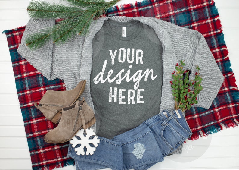 bella canvas 3001 mockup with buffalo plaid