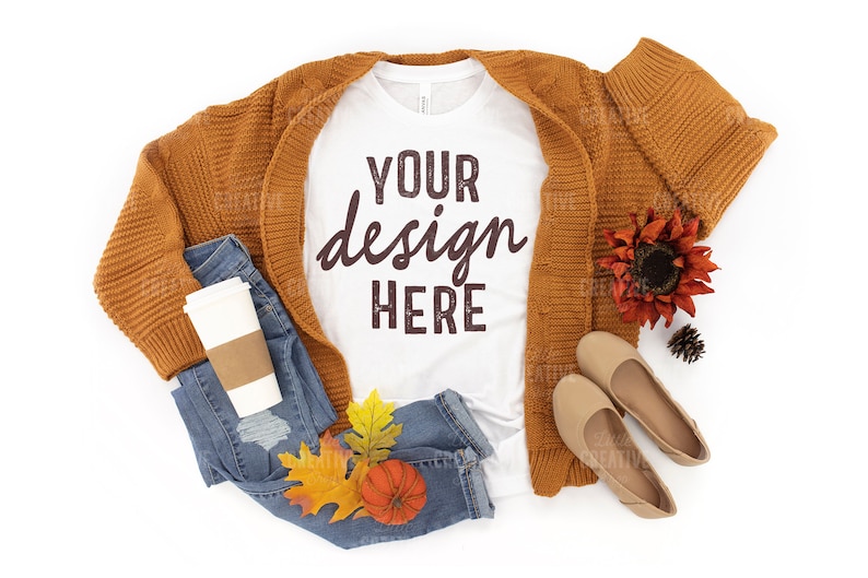 Download MOCKUP White Bella & Canvas 3001 Women's T-Shirt Autumn | Etsy