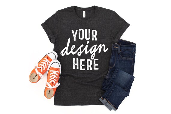 Mockup Dark Grey Heather Bella Canvas 3001 T Shirt Flat Etsy