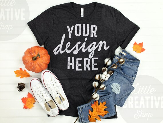 Mockup Bella Canvas 3001 Cvc Dark Grey Heather Autumn Etsy