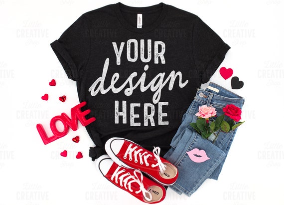 Mockup Bella Canvas 3001 Black Heather Shirt Flat Lay Mockup Etsy