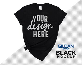 MOCKUP - Gildan 64000 Black Knotted Women's T-Shirt Flat Lay Mockup Transparent PNG File Tshirt Mock Up