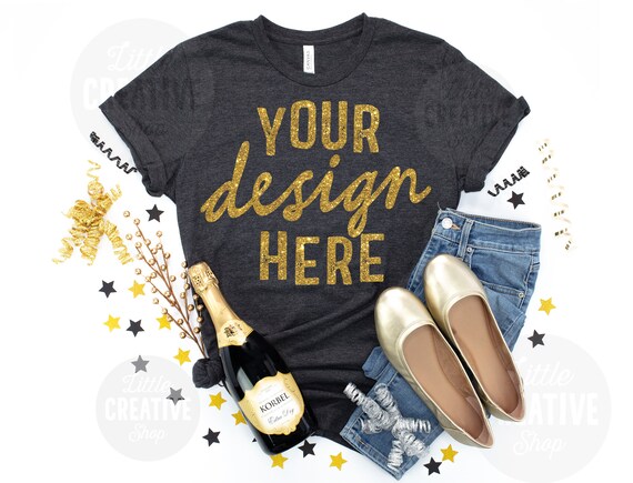 Mockup Bella Canvas 3001 Heather Dark Grey Shirt Flat Lay Etsy