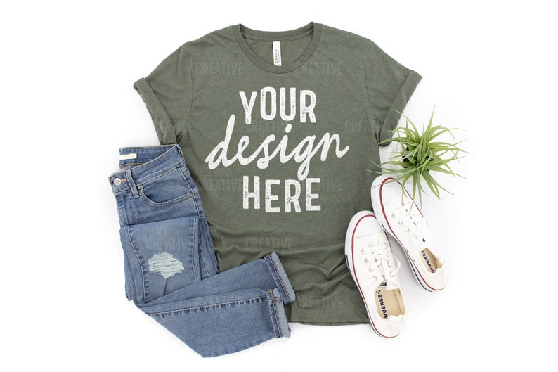 Download MOCKUP Heather Military Green Bella & Canvas 3001 | Etsy