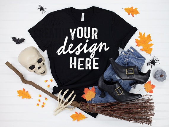 Download Mockup Bella Canvas 3001 Black T Shirt Halloween Skull Etsy PSD Mockup Templates