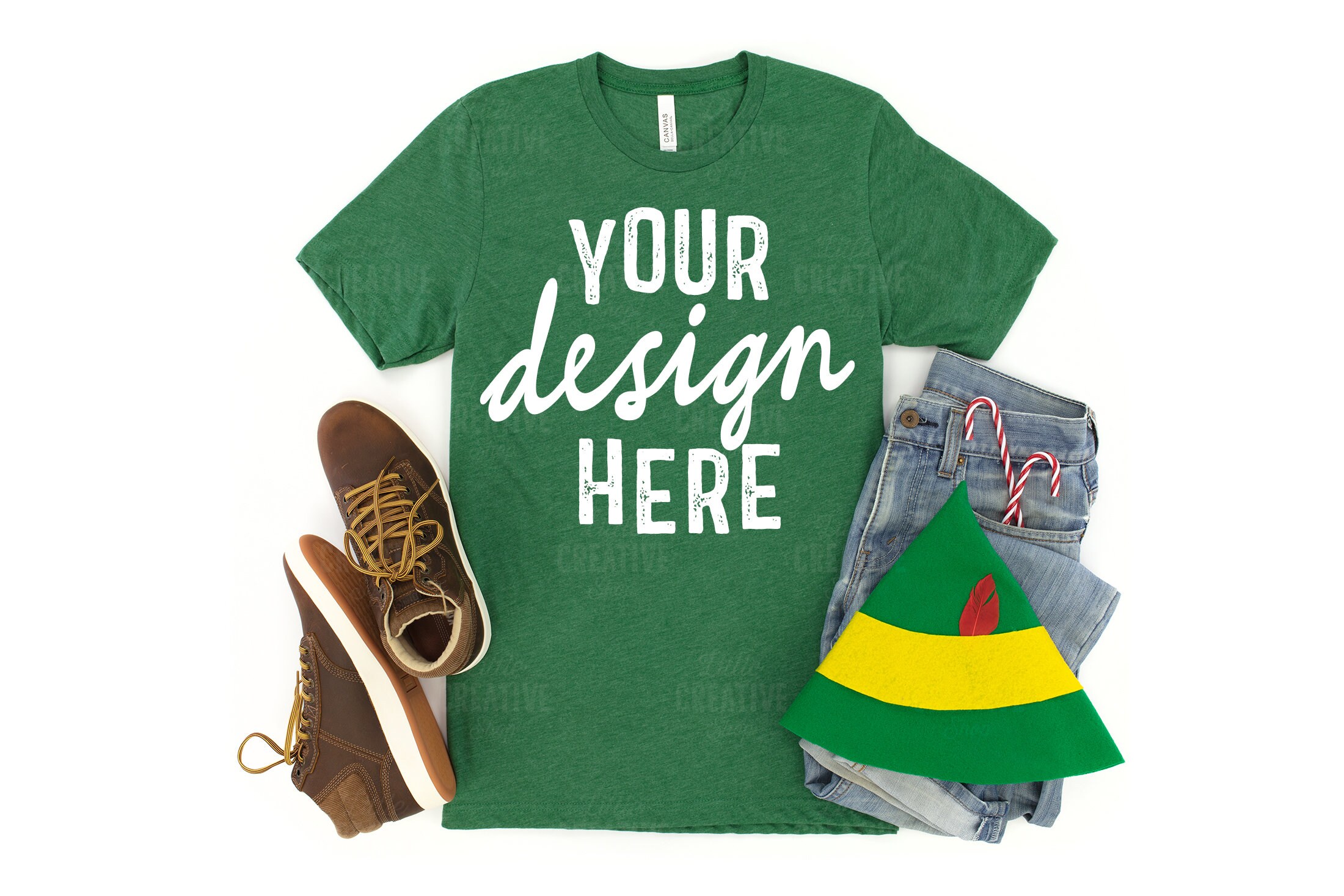 Download Mockup Heather Grass Green Bella Canvas 3001 Shirt Christmas Holiday T Shirt Boots Jeans Winter Hat Gingerbread Pine Lay Flat Mock Up Jpeg Art Collectibles Digital Colonialgolfhart Com