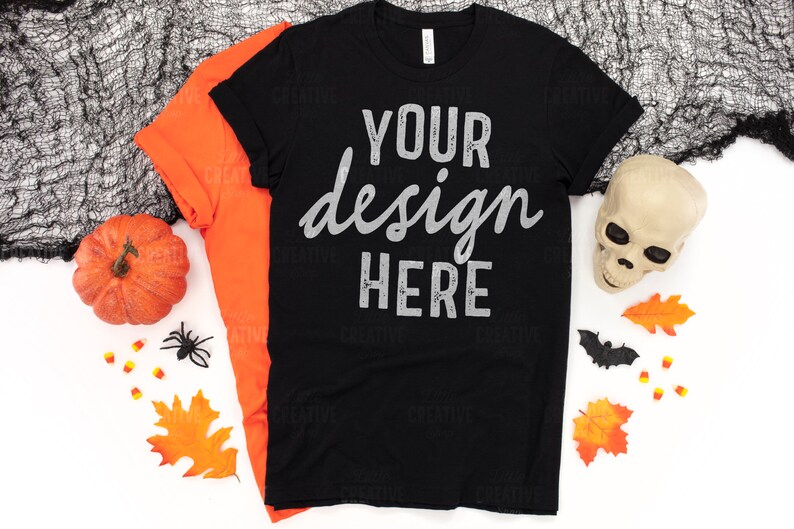 Download MOCKUP Black / Orange Bella & Canvas 3001 Halloween Tshirt | Etsy