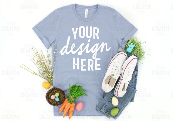 Mockup Bella Canvas Heather Blue 3001 T Shirt Flat Lay Etsy