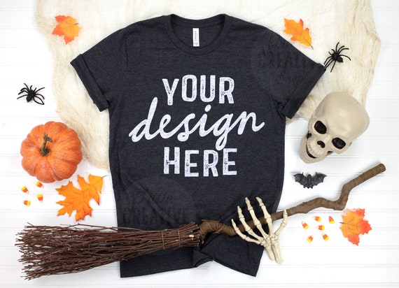 Mockup Bella Canvas 3001 Heather Dark Grey Halloween Etsy