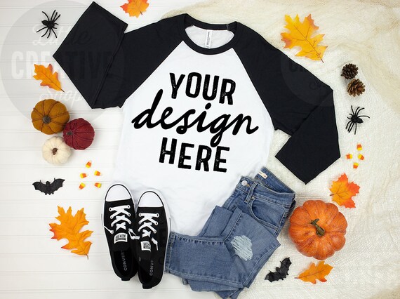 Mockup Bella Canvas 3200 Black White Long Sleeve Baseball Etsy