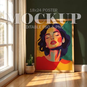 Poster Mockup - Bearbeitbar 18x24 Vertikales Poster, PSD Smart Objekt, PNG, Kaktus, Niedlich, Southwest Style, Büro, Schlafzimmer Wohnzimmer Mock