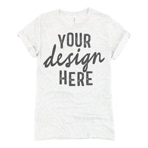 MOCKUP - White Fleck Triblend Bella Canvas T-Shirt 3413 Women&#39;s Folded Sleeves Flat Lay Mock Up High Quality 300 DPI JPEG File