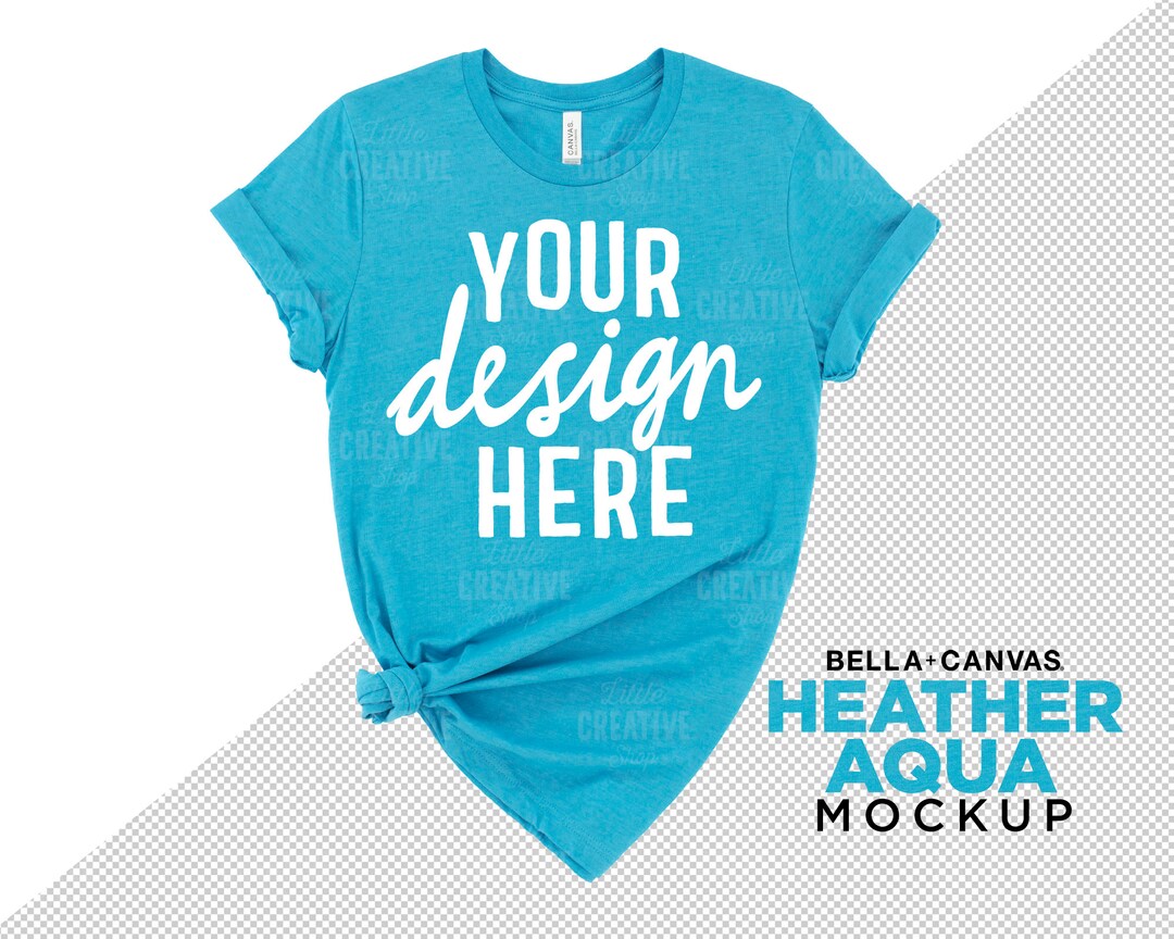 MOCKUP Bella Canvas Heather Aqua Blue 3001 Knotted Donna T-Shirt Flat ...