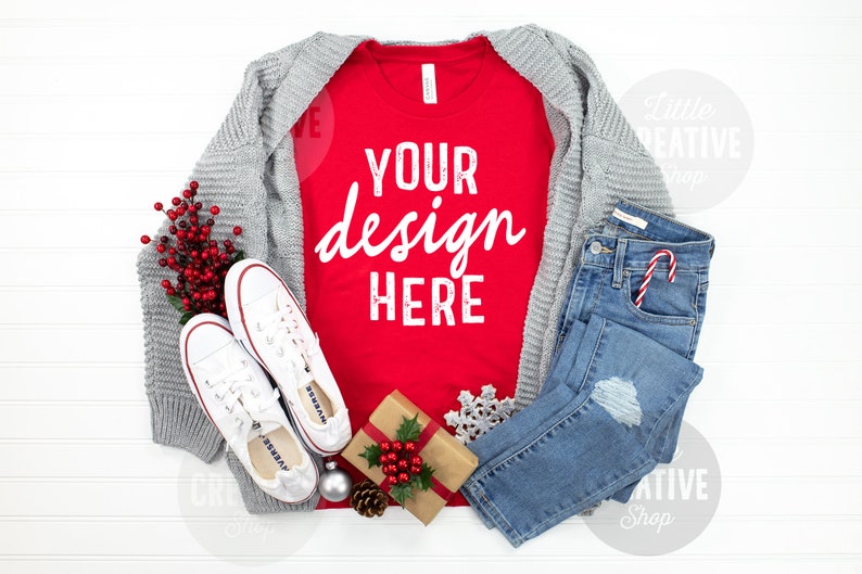 MOCKUP Bella Canvas 3001 Red Shirt Christmas TShirt