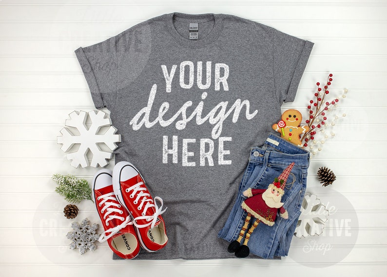 Download MOCKUP Gildan 5000 G500 Graphite Heather Shirt Christmas ...