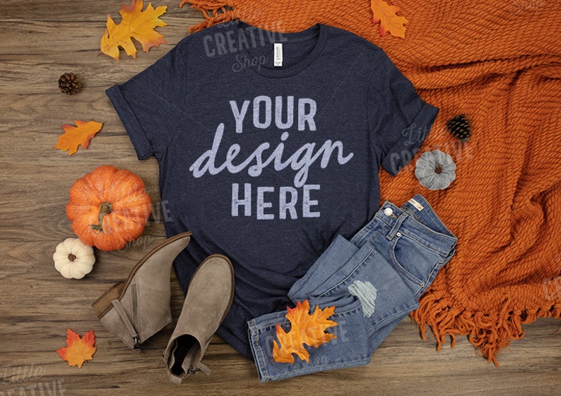 Download MOCKUP Bella & Canvas 3001 CVC Heather Navy Autumn | Etsy