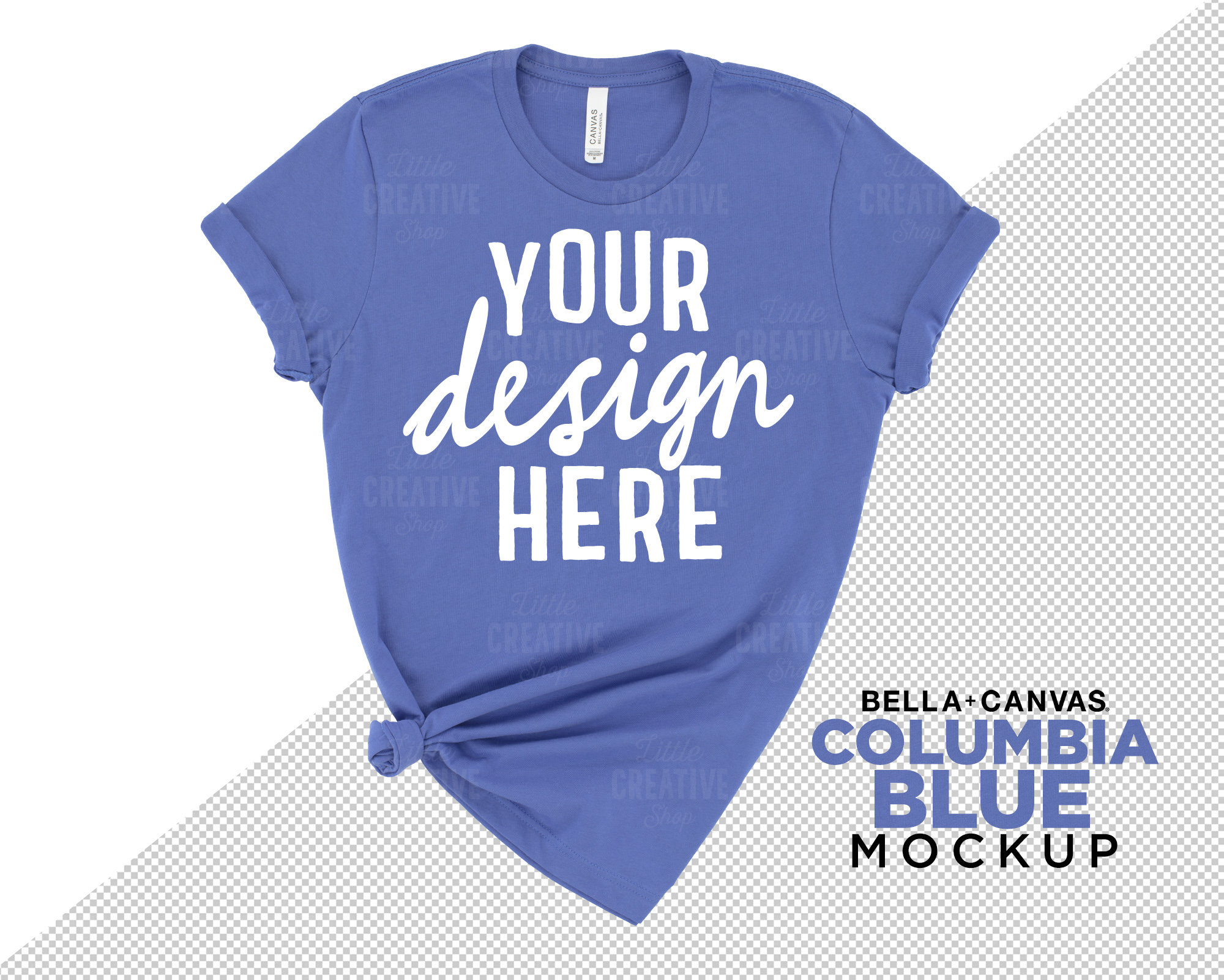 MOCKUP - Bella Canvas Columbia Blue 3001 Knotted Women's T-Shirt Flat Lay Mockup Transparent PNG File Tshirt Mock Up Print on Demand
