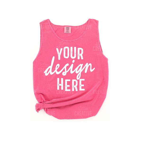 MOCKUP - Crunchberry Pink Comfort Colors Women's 9360 RS Tank Top Mockup Bright Knotted Summer Flat Lay Mock Up JPEG