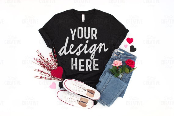 Mockup Bella Canvas 3001 Black Heather Shirt Flat Lay Mockup Etsy