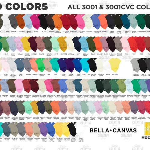 Bella Canvas Popular Color Chart Collection 3001 / Knotted | Etsy