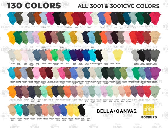 Download Color Chart Displays All 130 Colors Of Bella Canvas 3001 Etsy