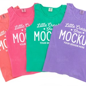 MOCKUP - Watermelon, Crunchberry, Island Green, Violet Comfort Colors Women&#39;s 9360 RS Tank Top Mockup Bright Summer Flat Lay Mock Up JPEG