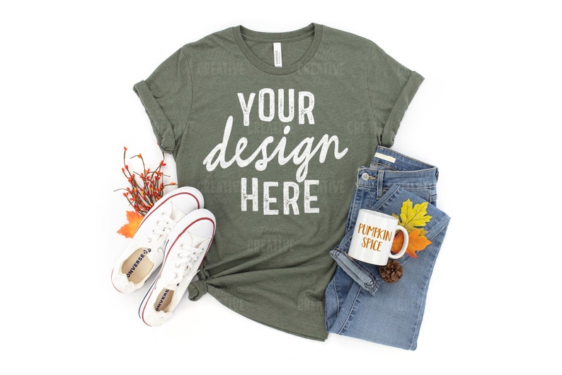 Download MOCKUP Heather Military Green Bella & Canvas 3001 Damen grün | Etsy