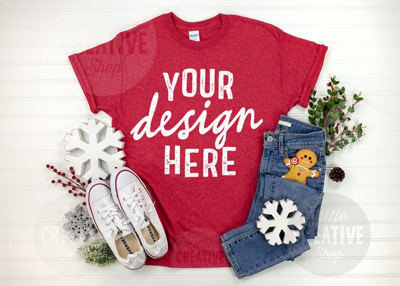 Download MOCKUP Gildan 5000 G500 Heather Red Shirt Christmas | Etsy