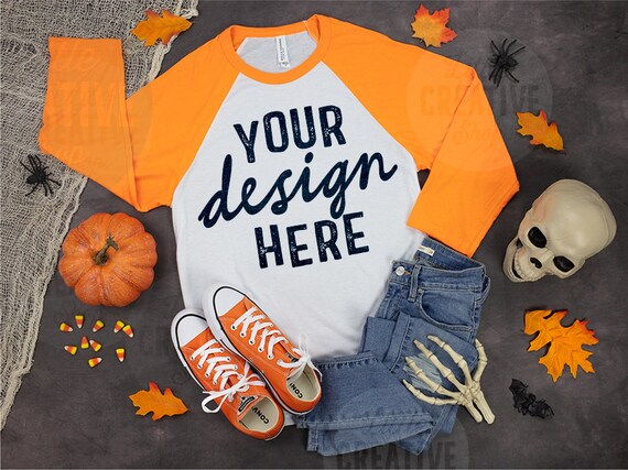Mockup Bella Canvas 3200 Orange White Long Sleeve Shirt Etsy