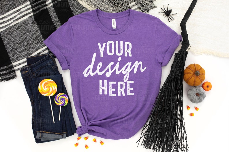Download MOCKUP Heather Team Purple 3001 Bella Canvas Witch Broom ...