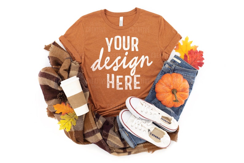 Download MOCKUP Heather Autumn Bella & Canvas 3001 Women's Orange ...