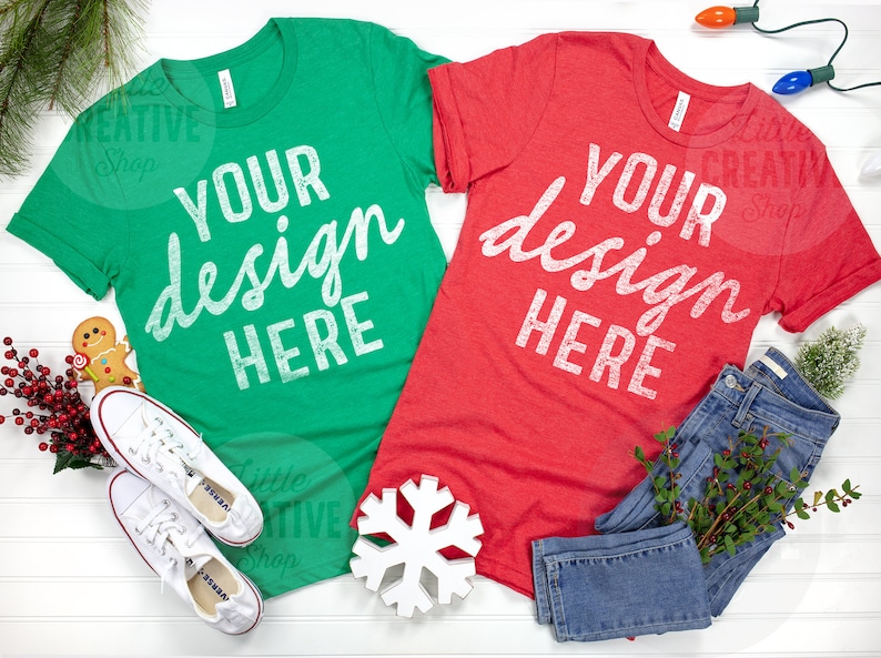 Download MOCKUP Bella Canvas 3001 Heather Kelly Green Heather Red | Etsy