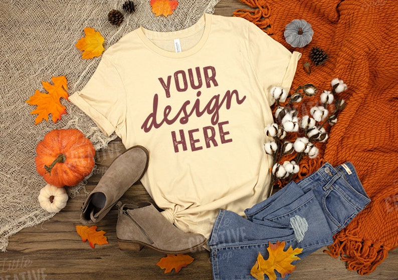 Download MOCKUP Bella & Canvas 3001 Soft Cream T-Shirt Fall Autumn ...