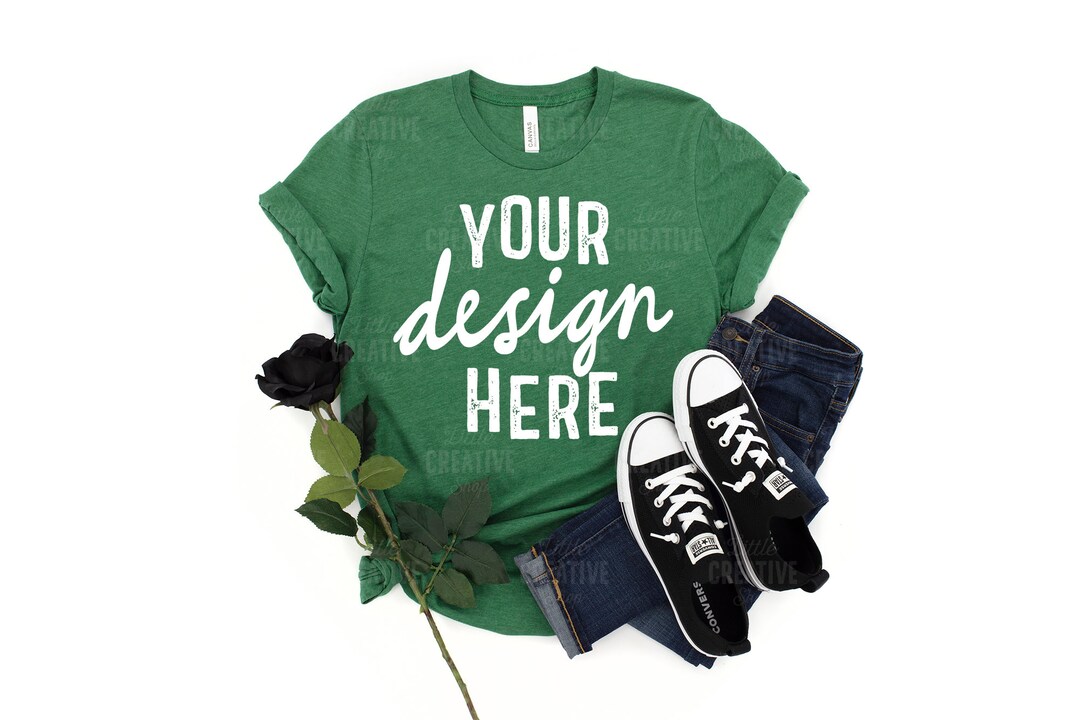 MOCKUP - Heather Grass Green 3001 Bella Canvas Halloween Black Rose ...