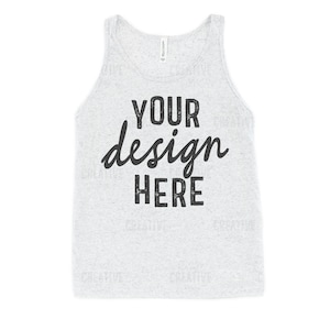 MOCKUP - White Fleck Triblend Bella Canvas T-Shirt 3480 Tank Top Men&#39;s / Women&#39;s July 4th / Independence Day Flat Lay Mock Up JPEG