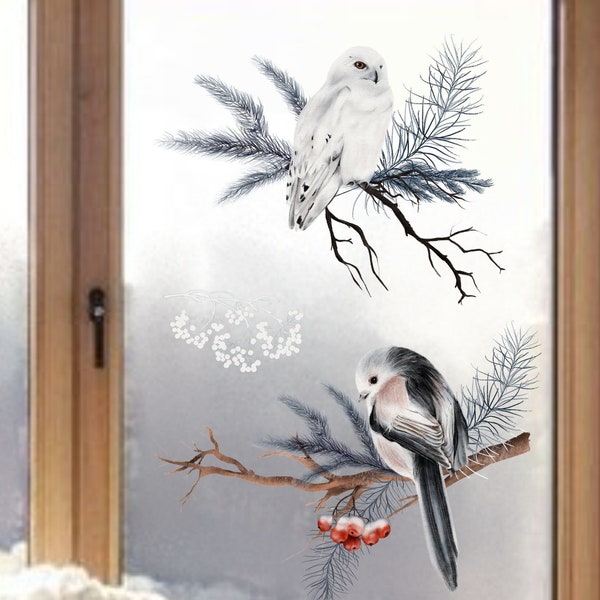 Fensterbild Advent Weihnachtsdeko Weihnachten Winter Eichhörnchen Hermlein Vogel Fensteraufkleber wiederverwendbar Fensterdeko Fensterbilder