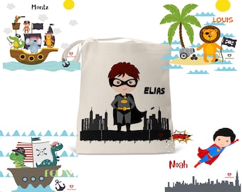 Children's bag fabric bag personalized with name for children superhero pirate pirate ship girl boy kindergarten school