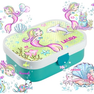 Personalized Mepal Campus Lunch Box with Name Mermaid Dolphin Sea Kids Girls Nursery School Lunch Box Lunch Box